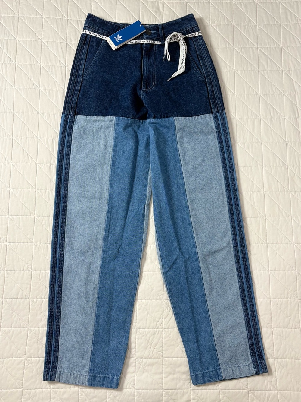 adidas x KSENIASCHNAIDER Patchwork Colorblock Denim Jeans - Women’s Size 26 NWT